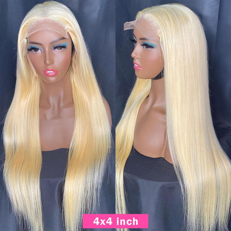 #613 Blonde Silky Straight Human Hair 4x4 5x5 Lace Closure Wig - 图片 2